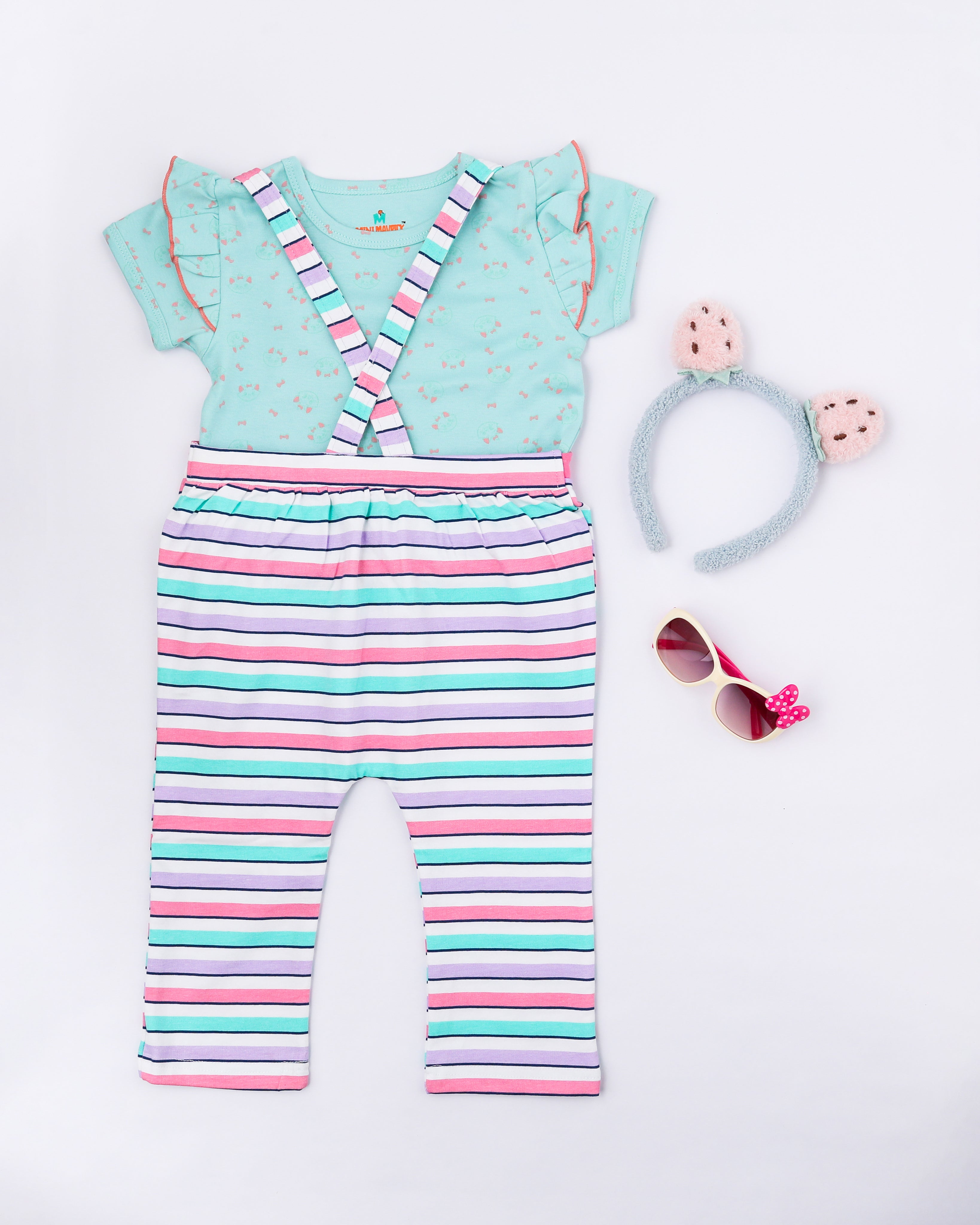 Pastel Striped Dungaree Set