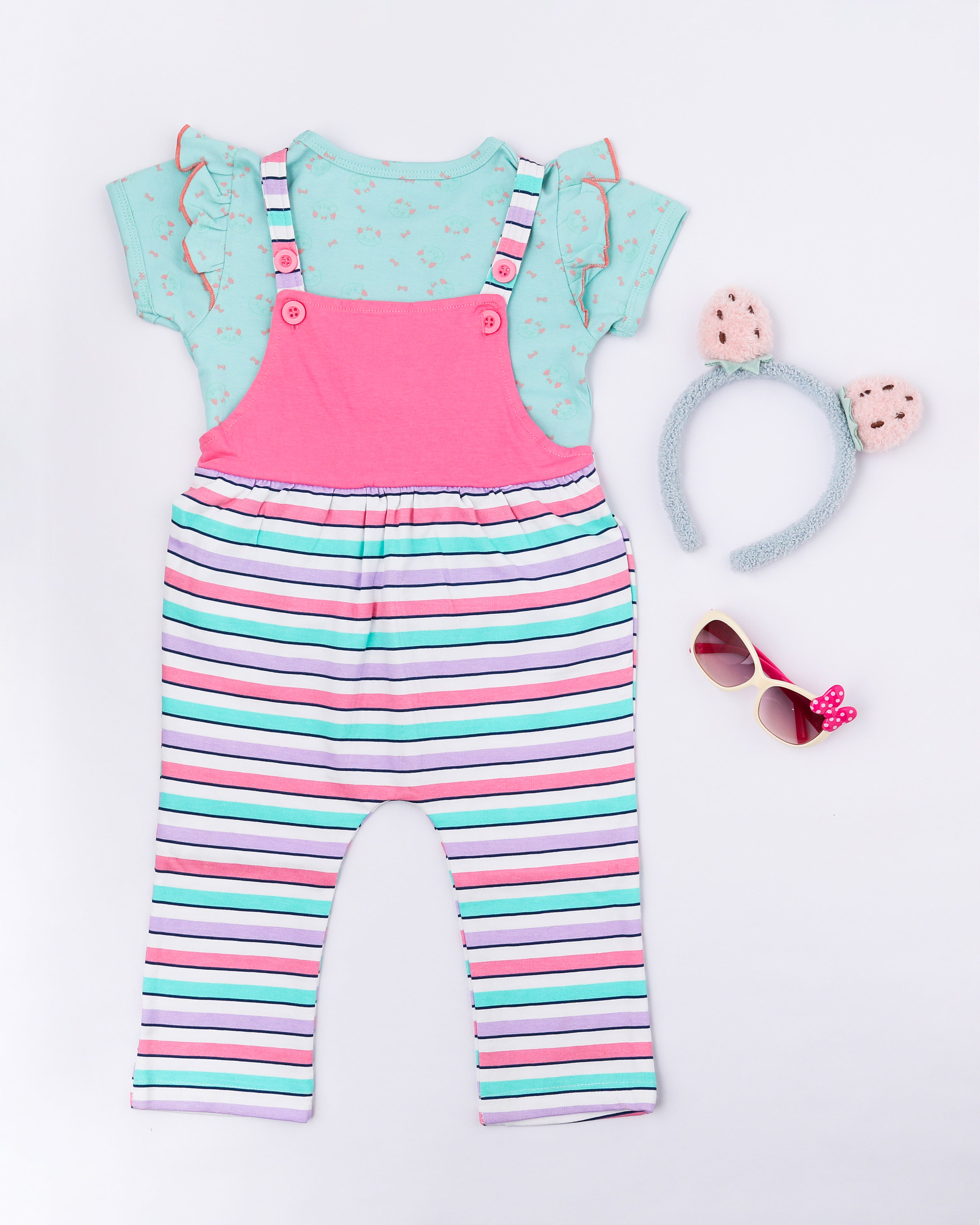 Pastel Striped Dungaree Set