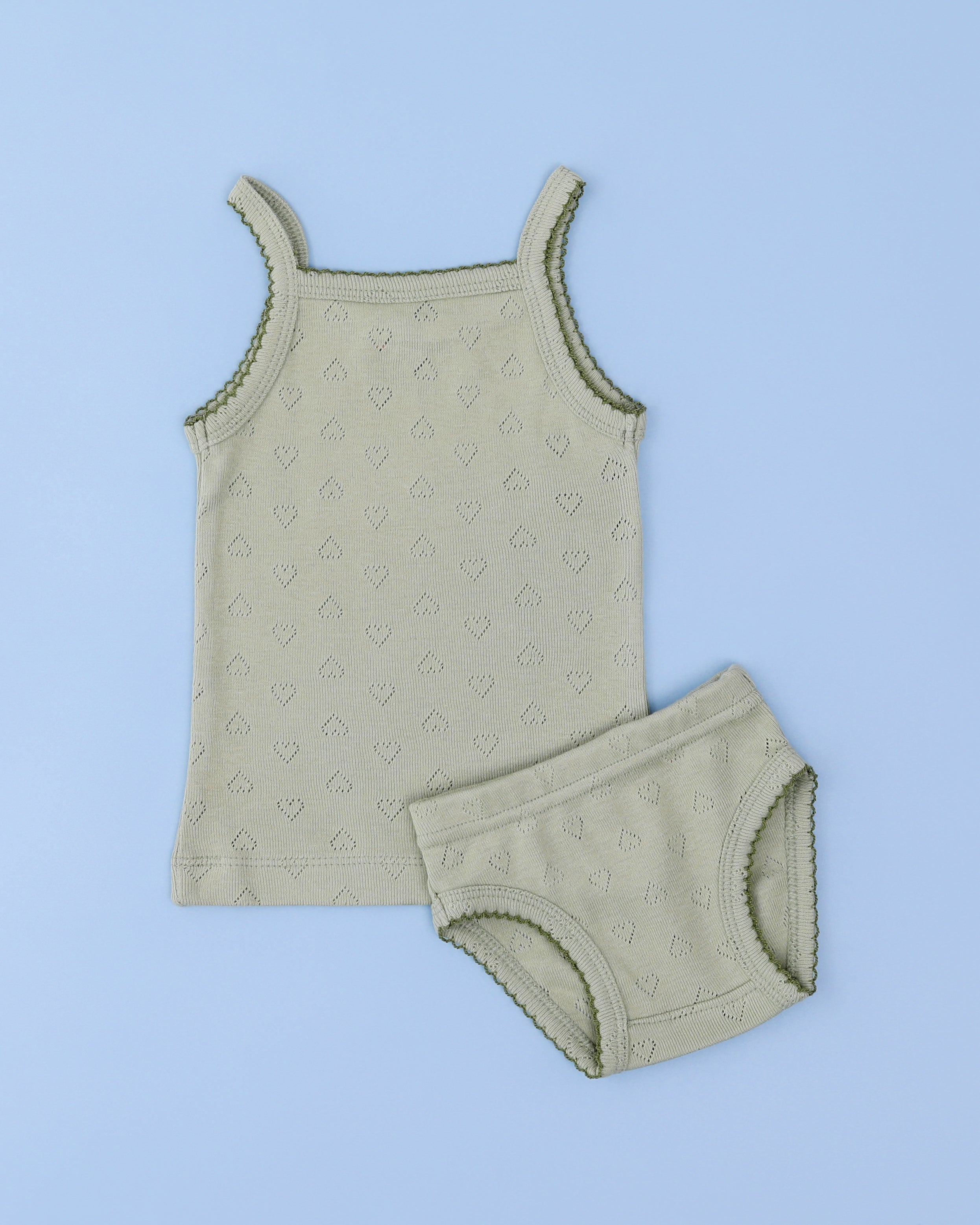 Pointelle Top and Bottom Set (Unisex)- Green