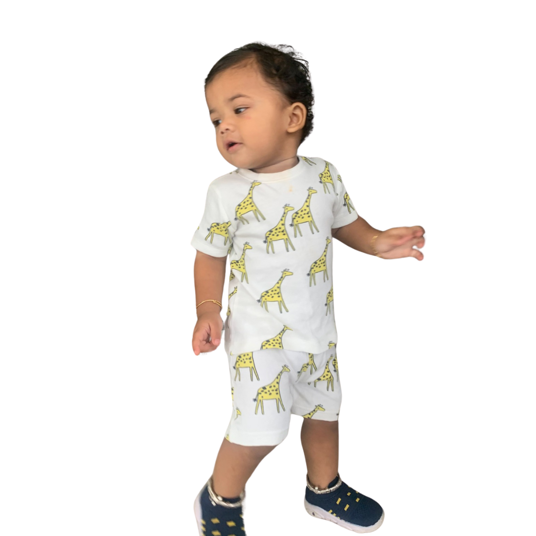 Giraffe Cotton Knitted Top & Shorts Set